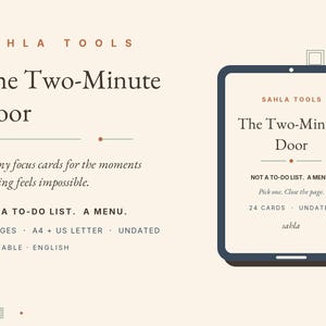 The Two-Minute Door | 24 Tiny ADHD Focus Cards for Low-Energy Moments | Undated Printable PDF (A4 + US Letter)