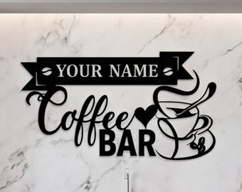 金属製コーヒーバーウォールアート、ユニークなコーヒーステーション装飾サイン、キッチン用パーソナライズされたコーヒー愛好家ギフト、モダンなバリスタカフェの壁掛け