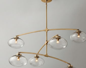 Lámpara de araña moderna de latón con globos de cristal, lámpara colgante de techo de 6 luces, estilo mediados de siglo, iluminación contemporánea para comedor, regalo