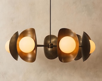 Lámpara de araña de latón moderna de mediados de siglo con 6 luces, estilo vintage, para techo, ideal para comedor.