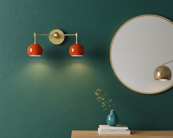 Aplique de pared de mediados de siglo con acento naranja, iluminación de pared ajustable, aplique de pared de latón: lámpara de noche italiana Diabolo Olivine, luz de tocador