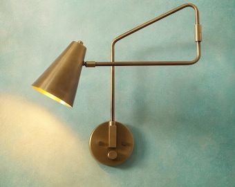 Aplique de pared de brazo oscilante de latón moderno, lámpara de pared ajustable, iluminación moderna de mediados de siglo, lámpara de lectura para dormitorio, luces minimalistas