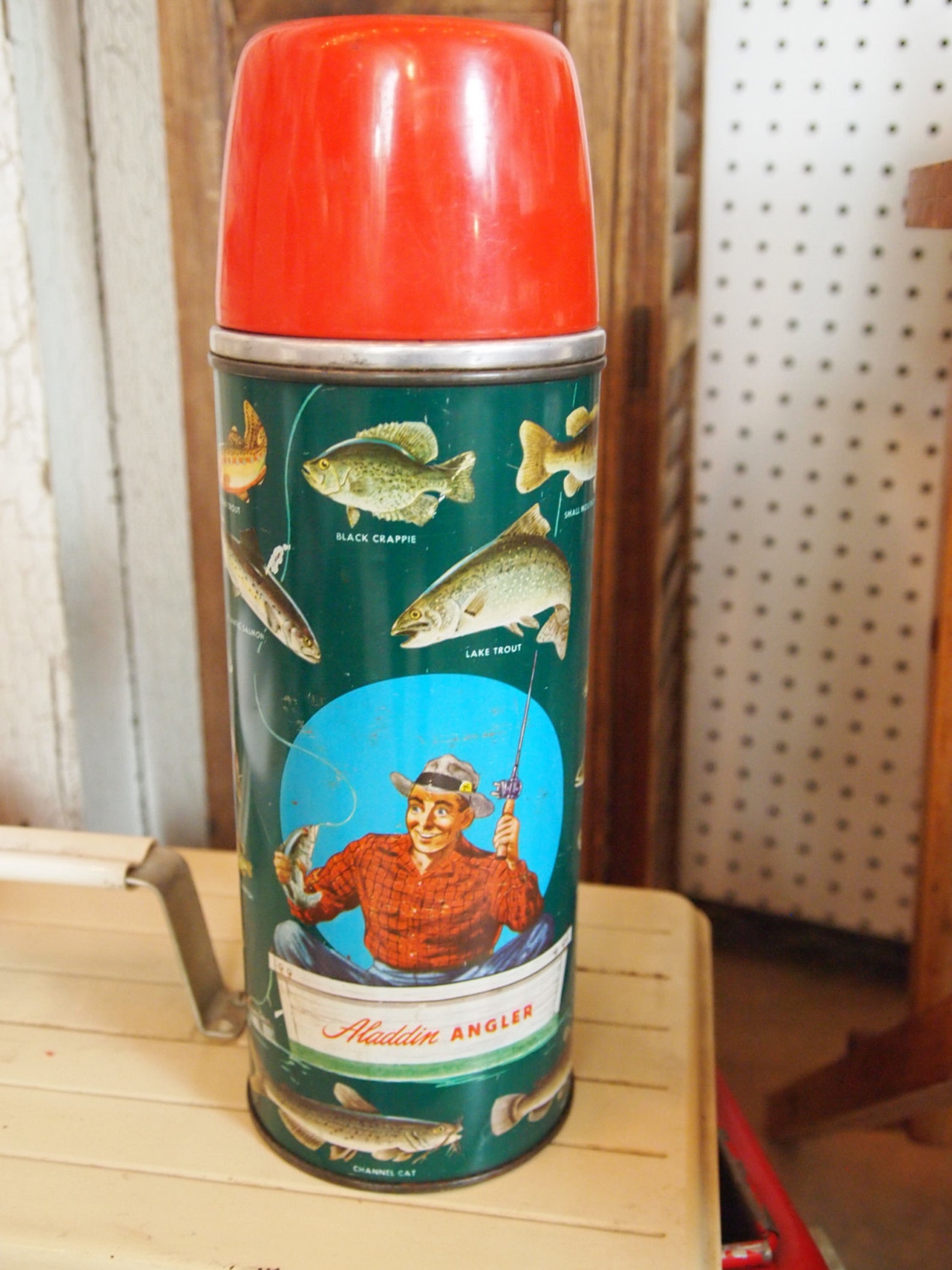 Vintage Thermos Bottle the Aladdin Angler Fishing Etsy