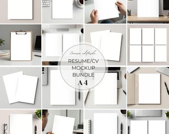 Paquete de maquetas de currículum vitae en formato A4 para Canva: 17 plantillas profesionales de vista previa de documentos CV con función de arrastrar y soltar para solicitudes de empleo y anuncios en Etsy.
