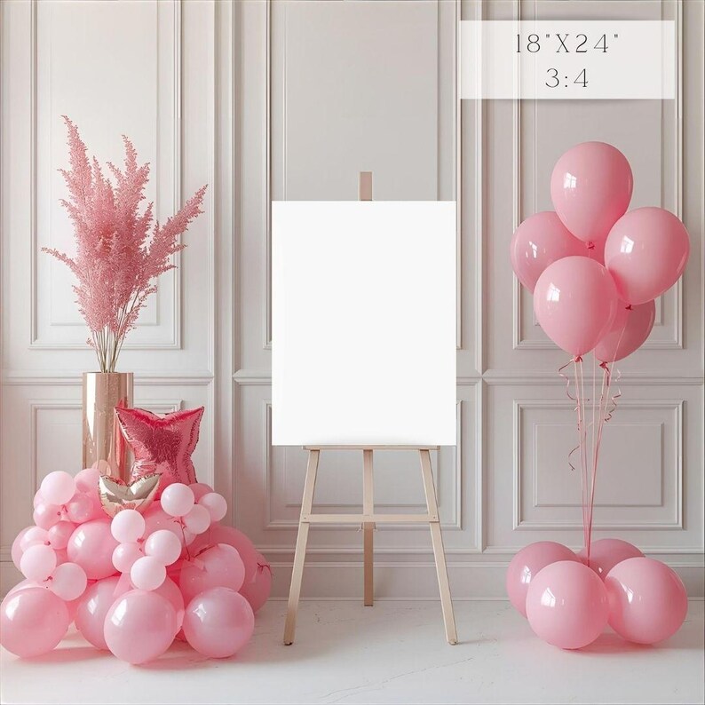Pink poster and welcome sign mockups birthday party designs editable in canva blush aesthetic image 5