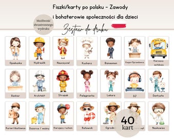 Tarjetas de vocabulario imprimibles en PDF sobre ocupaciones polacas para niños. Vocabulario para el aula de inglés como segundo idioma. Diversión educativa. Descarga instantánea.