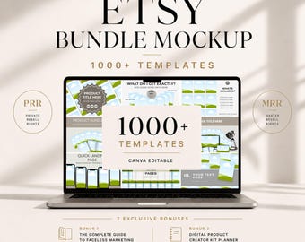 Paquete de maquetas para listados de Etsy: 1000 plantillas MRR (derechos de reventa de productos digitales editables en Canva). Paquete inicial para ingresos pasivos.