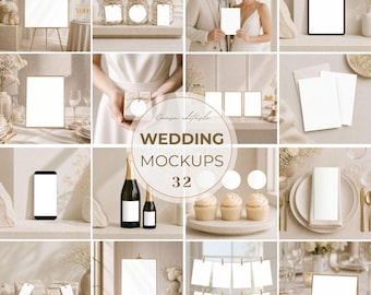 Paquete de maquetas de boda Canva Plantillas de boda Invitación Letrero de bienvenida Etiquetas para recuerdos Invitación telefónica Paquete de boda imprimible