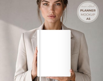 Maqueta de agenda minimalista A5 Canva Plantilla de maqueta de agenda editable Maqueta de producto digital Marca limpia y neutra
