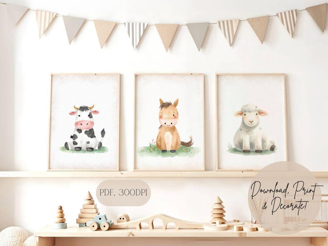 Printable Farm Animals Nursery Wall Art Set Baby Room Decor Kids ...