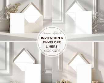 Maquetas de invitaciones y forros de sobres neutros para bodas, cumpleaños, baby showers, bautizos, comuniones y anuncios de nacimiento en Canva.