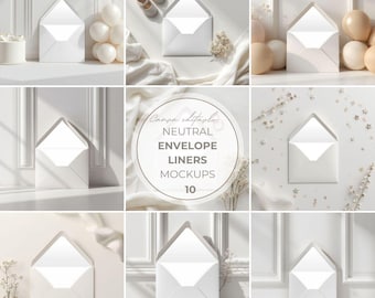 Maquetas de forros de sobres neutros para bodas, cumpleaños, baby showers, bautizos, comuniones y anuncios de nacimiento en Canva.