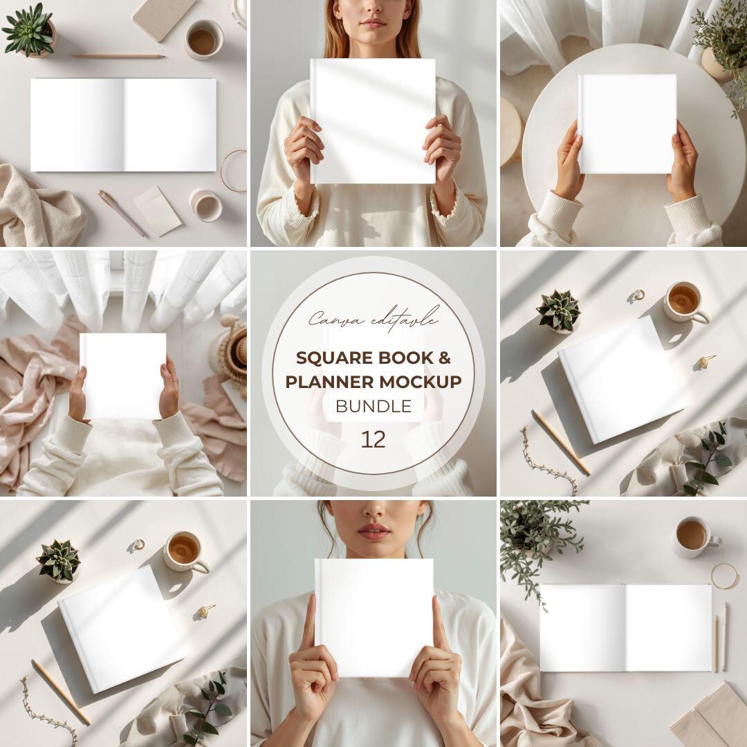 Square Book and Planner Mockup Bundle 1x1 Cover Mockup Editable PSD ...