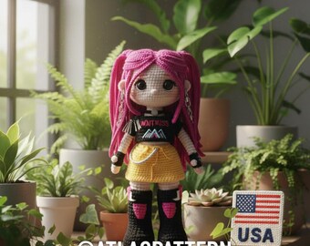 Crochet Doll Pattern , Amigurumi Girl with Pink Hair, Trendy Clothes Doll, Digital Download Pattern, DIY Amigurumi Doll, Crochet Toy Pattern