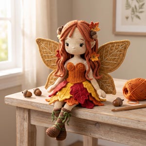 Autumn Fairy Crochet Doll Pattern, Layered Leaf Skirt, Lace-Up Boots (PDF) image 5
