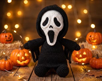 Ghostface, patrón de ganchillo de Ghostface, temática de terror, Ghostface, patrones de ganchillo de Halloween, muñeco espeluznante, fantasma de ganchillo