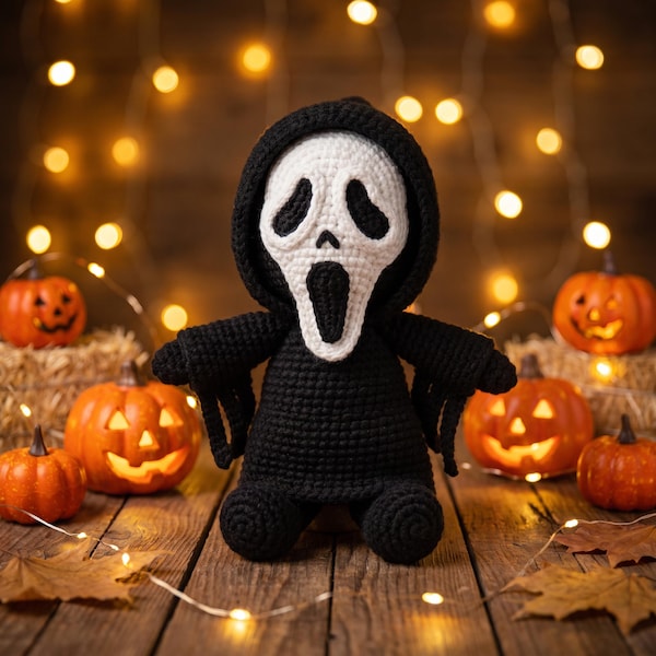 Halloween Crochet patterns, Ghostface, Ghostface crochet pattern, Horror themed, Ghost face,  Creepy doll, Crochet ghost