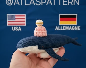 Crochet Whale Plush Toy, Amigurumi Ocean Animal, Pink Hat Decor