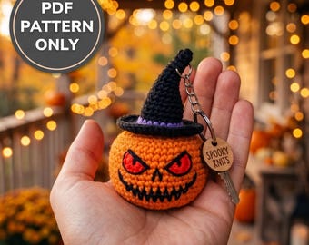 Halloween keychain, Crochet Pumpkin Witch Keychain Pattern, Spooky Halloween Amigurumi (PDF)
