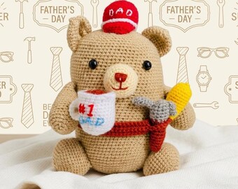 Fathers Day Crochet, Crochet Bear Pattern, Diy Fathers Day, Happy Fathers day, Amigurumi Dad Pattern PDF, we bare bear crochet, Gift for Dad