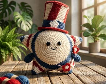 Patriotic Star Amigurumi Crochet Pattern, Uncle Sam Hat Plushie Tutorial (PDF)