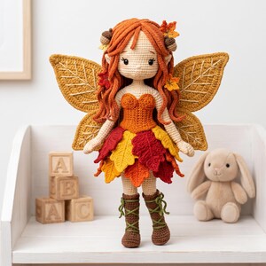 Autumn Fairy Crochet Doll Pattern, Layered Leaf Skirt, Lace-Up Boots (PDF) image 6