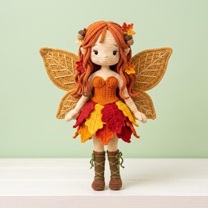 Autumn Fairy Crochet Doll Pattern, Layered Leaf Skirt, Lace-Up Boots (PDF) image 4