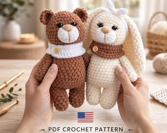 Crochet Bunny Bear Amigurumi Pattern (PDF), Floppy Ears, US Terms