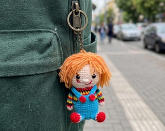 Halloween keychain, Halloween Crochet patterns, Chucky Crochet Keychain Pattern, Horror Doll Mini Plush (PDF File)
