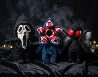 Halloween Crochet patterns, 3-in-1 Halloween Crochet Bundle: Ghostface, monster flower, Mothman (Digital PDF)