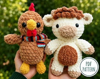 Crochet Patterns Bundle 2 in 1 | Highland Cow and chicken Amigurumi Pattern, Farmhouse Crochet Toy, Digital Download PDF English