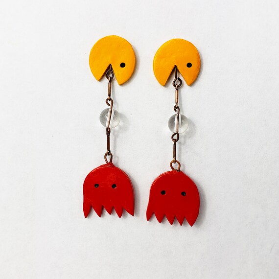 vintage pac-man stud earrings gamer
