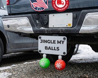Jingle My Balls Christmas Hitch Cover, Funny Truck Accessory, Holiday Gag Gift, Tow Hitch Ornament, Made in USA, 3D Printed