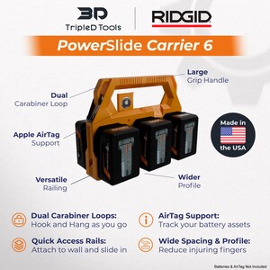 May include: An orange PowerSlide Carrier 6 with a large grip handle, dual carabiner loops, and Apple AirTag support. It features quick access rails and a versatile railing system. Made in the USA.