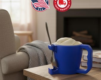 FrostGrip Ice Cream Pint Holder – 3D Printed, Built-in Spoon Rest