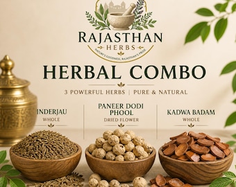 3 Kräuter Kombipack, Inderjau, Paneer Dodi Phool, Kadwa Badam,