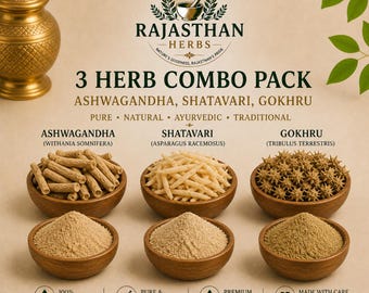 Combipakket met 3 kruiden, Ashwagandha, Shatavari, Gokhru