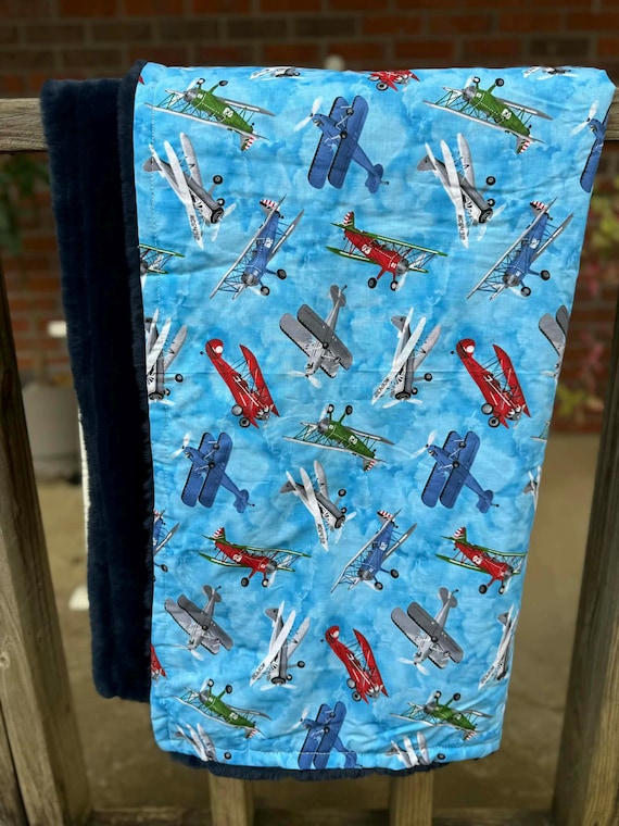 Antique Airplane Minky Blanket