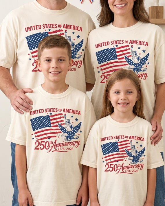 USA 250th Anniversary Patriotic Graphic Tee, Family Commemorative 1776-2026