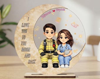Gepersonaliseerde houten acrylplaat voor stel, aangepaste taak voor hem en verpleegkundige voor haar, aangepaste naam verjaardag Valentijnsdagcadeau