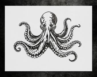 Coastal Octopus Tentacles Wall Stencil (Reusable Mylar, Nautical Art)