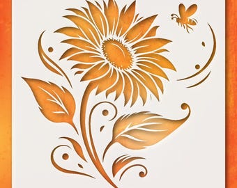 Sunflower Wall Stencil: Floral and Bee Motif (Reusable Mylar)