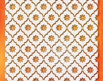 Repeating Geometric Floral Motif Wall Painting Stencil Reusable Mylar DIY Modern Minimalist Scandinavian Loft Decor