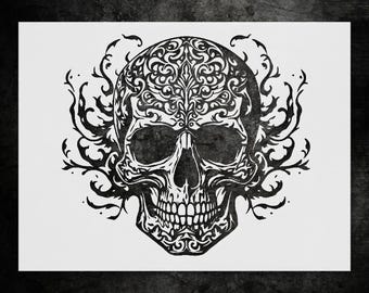 Gothic Skull Stencil: Boho Meditation Wall Art (Reusable Mylar)