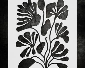 Cottage Garden Floral Wall Stencil, Organic Shapes (Reusable Mylar)