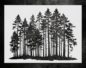 Dense Forest Wall Stencil: Reusable Tree Silhouette for Rustic Decor