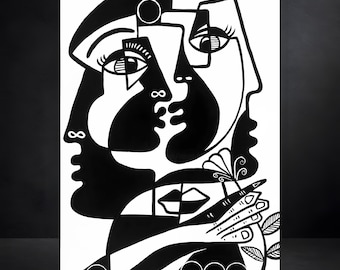 Abstract Faces and Hands Stencil, Stylized Shapes (Reusable Plastic)