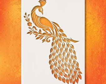 Ornate Peacock Wall Stencil: Reusable Mylar for Vintage Decor