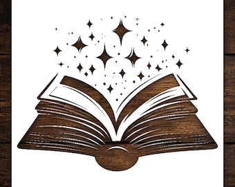 Open Book Sparkles Above It — Reusable Wall Painting Stencil (Mylar Template)