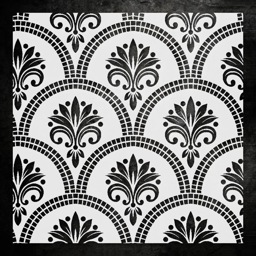 Repeating Floral Pattern Wall Painting Stencil With Arches Reusable ...